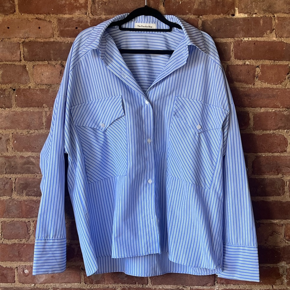 The Frankie Shop Blue Stripe Pocket Shirt